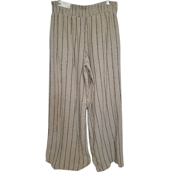 Maurices Wide Leg Pants Womens L Reg High Rise Striped Beige Black - Picture 1 of 9